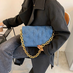 Women's Shoulder Bags  Denim Quality Thick Metal Chain Shoulder Purses And Handbag