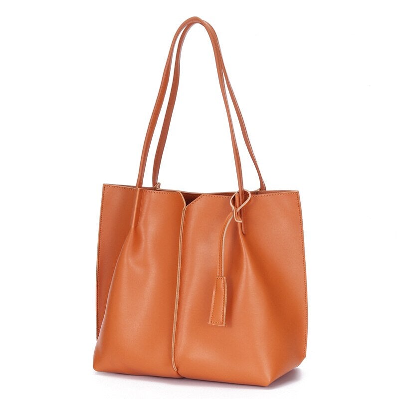 Large capacity Tote Bag female simple soft leather commuting bag College Students Leisure Fashion