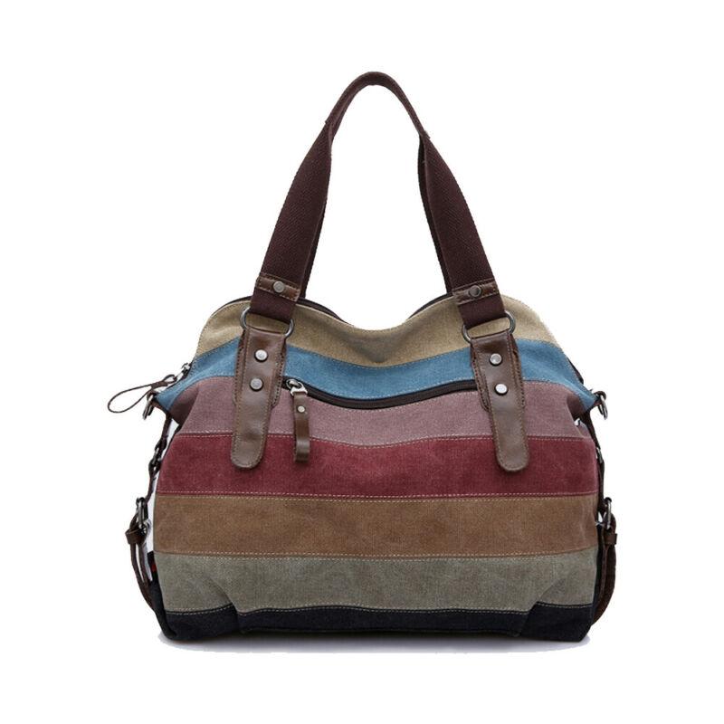 Womens Shoulder Bags Stripe Vintage Crossbody Tote Handbags Messenger Canvas Purse