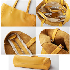 Women Luxury Bag Casual Tote Female Lemon Yellow Fashion Shoulder Handbag Lady Cowhide Genuine Leather Shoulder Shopping Bag