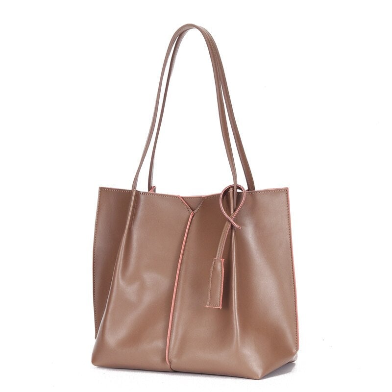 Large capacity Tote Bag female simple soft leather commuting bag College Students Leisure Fashion