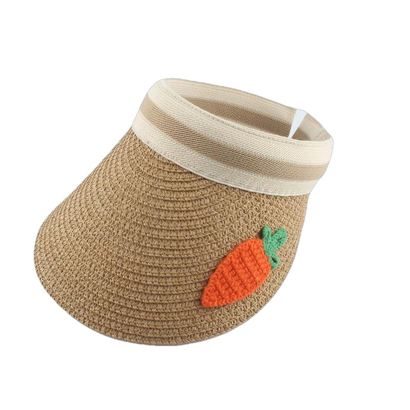 Children Cartoon Straw Hat Summer Hat For Kids Boys Girls Fruit Embroidery Sun Visor Hat Baby UV Protection Beach Hat