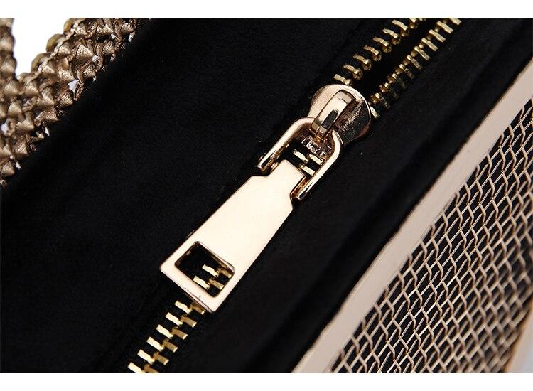 Luxury Heart Shaped Diamond Women Handbags Designer Hollow Out Metal Chain Bags