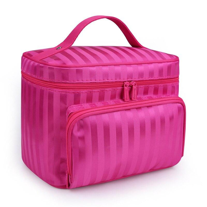 Woman Cosmetic Bags Striped Pattern Organizer Makeup Bag Travel Toiletry Large Capacity Storage Beauty