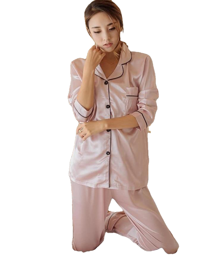 Womens Silk Satin Set Sleepwear Couple Suit Sleep Pyjamas Two Piece Set