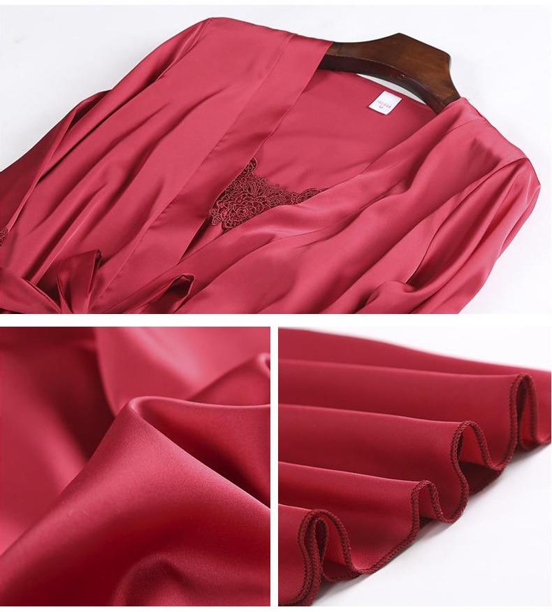 Women smooth Pajamas 5 Pieces Satin Silk Sleepwear With Chest Pads