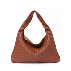 Leather Hobo Bag Handmade Woven Casual Female Handbag Big Capacity Patchwork Zipper Women Shoulder Bags