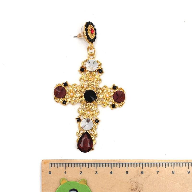 Vintage Boho Crystal Cross Drop Earrings For Women Baroque Bohemian Large Long Jewelry