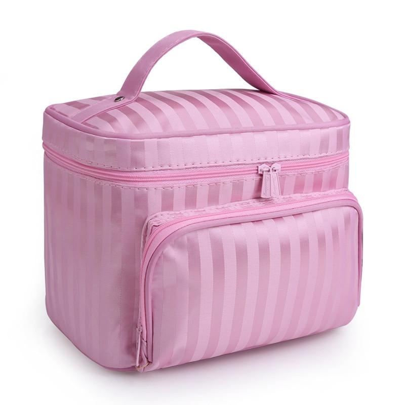 Woman Cosmetic Bags Striped Pattern Organizer Makeup Bag Travel Toiletry Large Capacity Storage Beauty