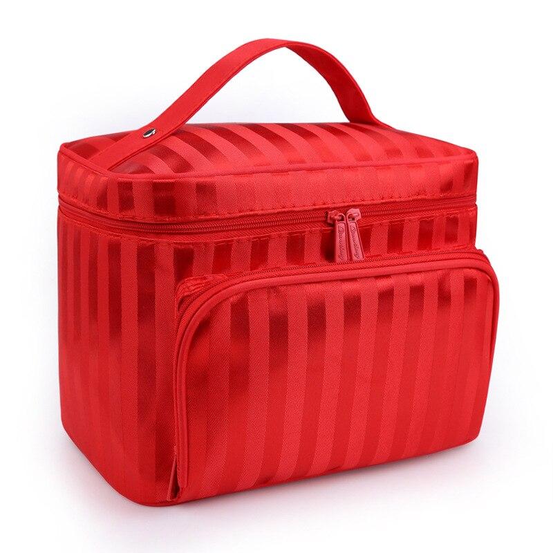 Woman Cosmetic Bags Striped Pattern Organizer Makeup Bag Travel Toiletry Large Capacity Storage Beauty