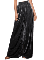 Vintage Black High Waist Flash Fabric Wide Leg Pants