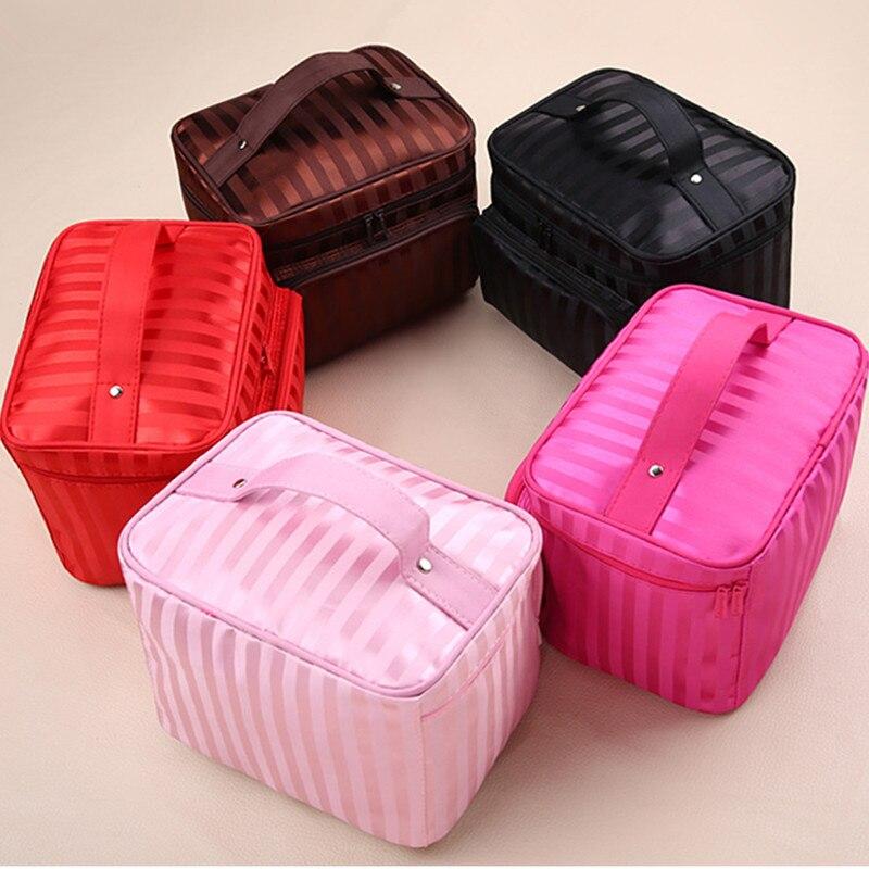 Woman Cosmetic Bags Striped Pattern Organizer Makeup Bag Travel Toiletry Large Capacity Storage Beauty