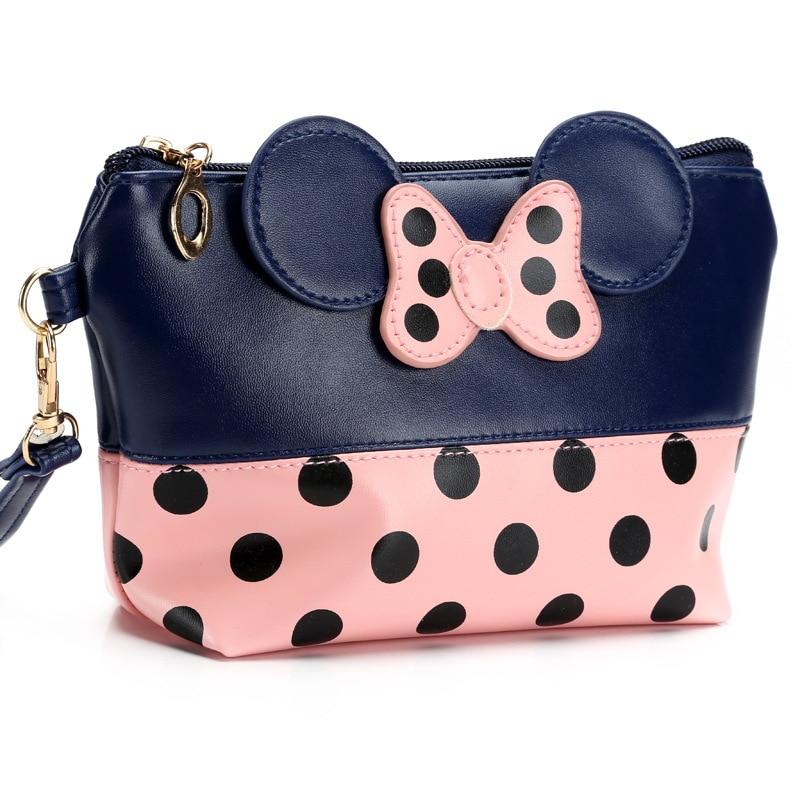 Cosmetic Bags Women Makeup Bag New Cartoon Large Bow Tie Clutch Packages PU Leather Bolsa Feminina