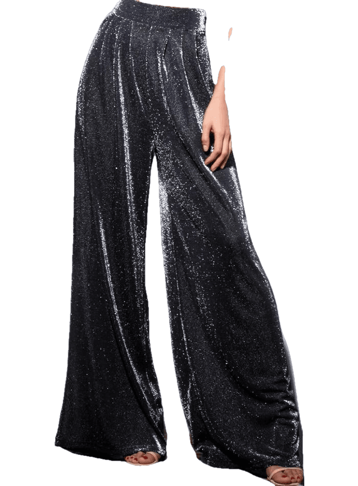 Vintage Black High Waist Flash Fabric Wide Leg Pants