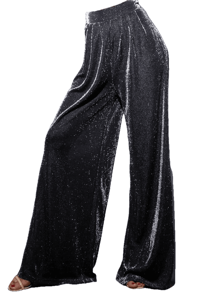 Vintage Black High Waist Flash Fabric Wide Leg Pants