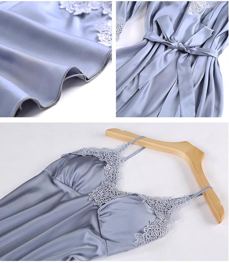 Women smooth Pajamas 5 Pieces Satin Silk Sleepwear With Chest Pads
