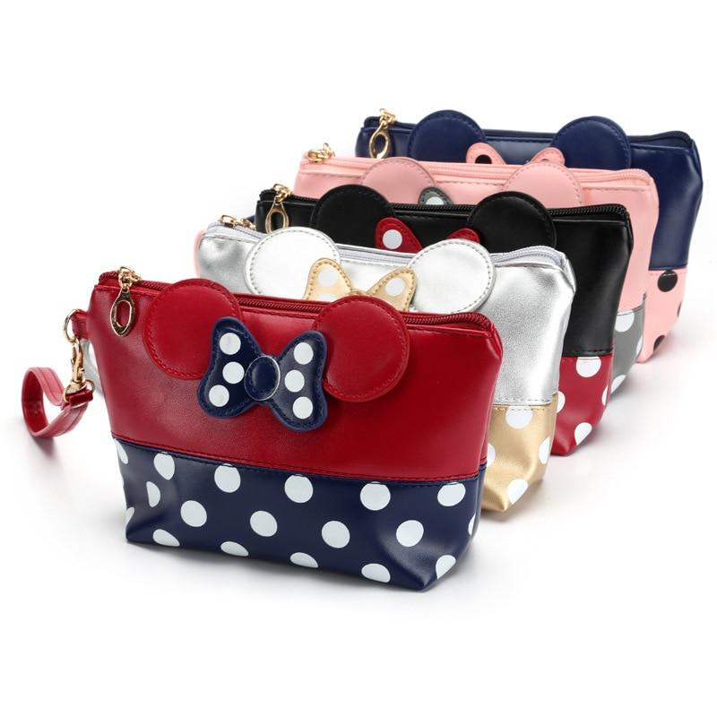 Cosmetic Bags Women Makeup Bag New Cartoon Large Bow Tie Clutch Packages PU Leather Bolsa Feminina