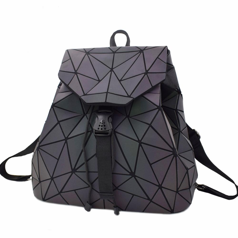 New Women Laser Luminous School Backpack Geometric Shoulder Bag Folding Student Bags For Teenage Girl