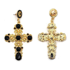 Vintage Boho Crystal Cross Drop Earrings For Women Baroque Bohemian Large Long Jewelry