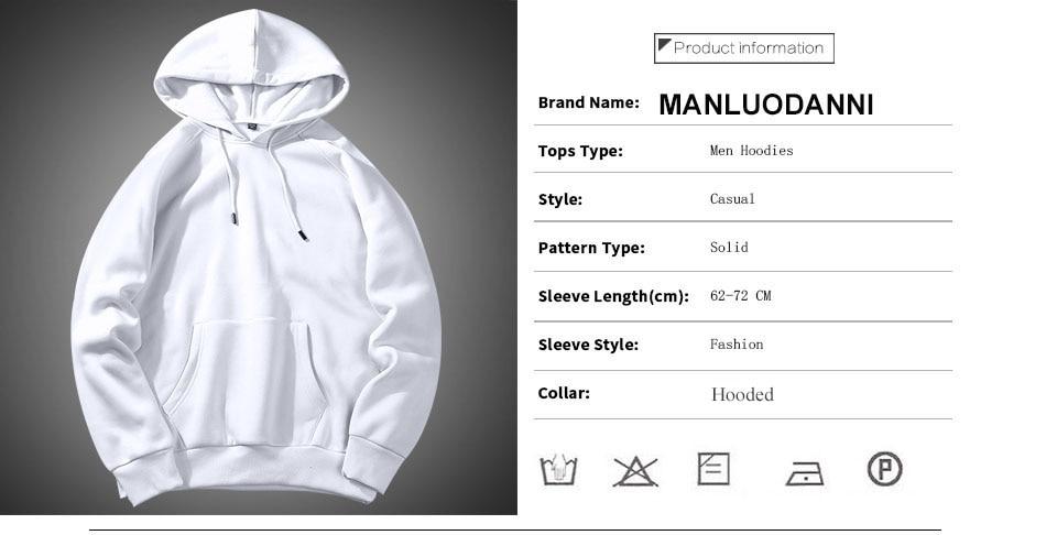 Warm Fleece Hoodies Men Sweatshirts Spring Autumn Solid White Color Hip Hop Streetwear Hoody Man's Clothing