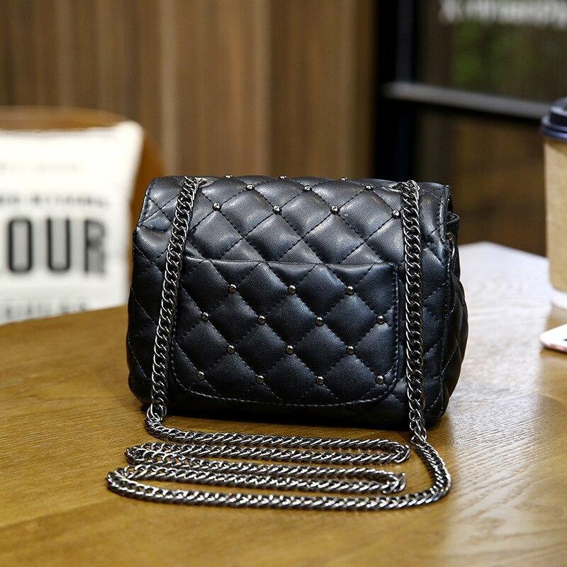 Vintage Rivet Small Square Crossbody Bags Mini Women Handbag Lock Leather Chain Shoulder Bag Woman Messeng Bags