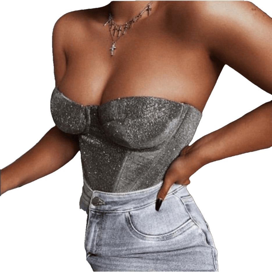 Love&Lemonade Sexy Tube Top Chest Cup Skeleton Support Glitter Elastic Fabric Top  LM81760