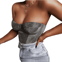 Love&Lemonade Sexy Tube Top Chest Cup Skeleton Support Glitter Elastic Fabric Top  LM81760