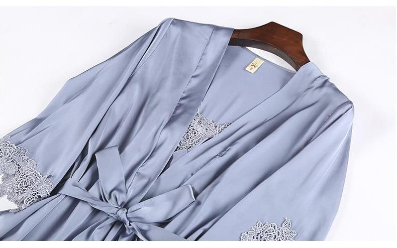 Women smooth Pajamas 5 Pieces Satin Silk Sleepwear With Chest Pads