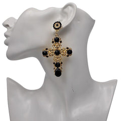 Vintage Boho Crystal Cross Drop Earrings For Women Baroque Bohemian Large Long Jewelry