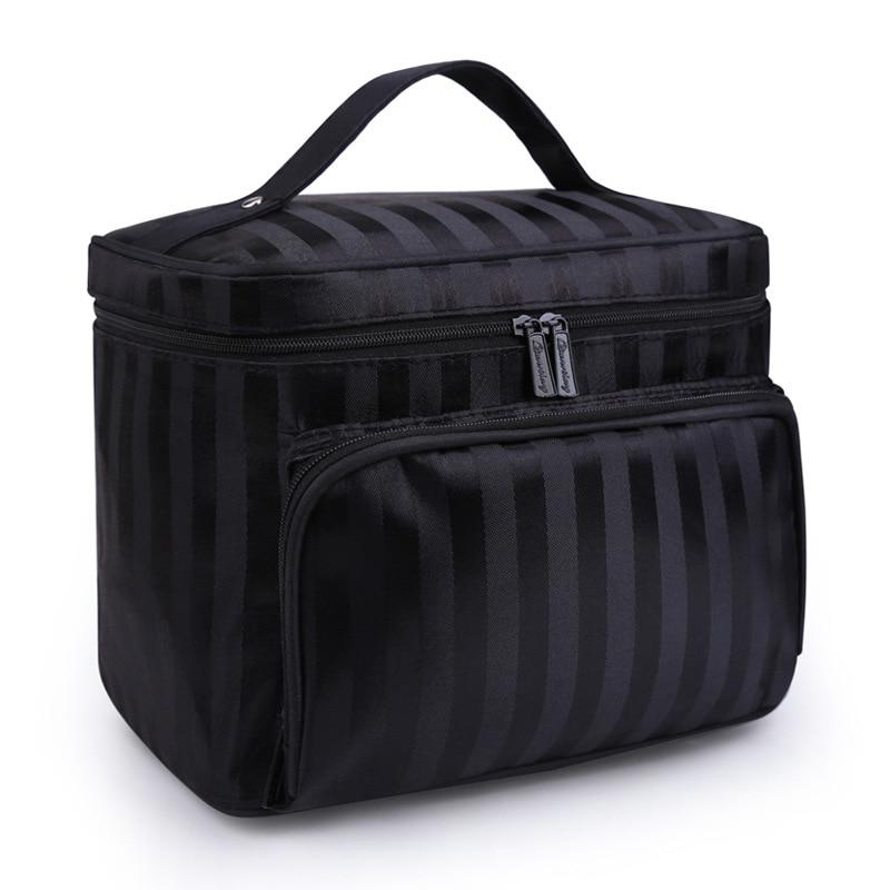 Woman Cosmetic Bags Striped Pattern Organizer Makeup Bag Travel Toiletry Large Capacity Storage Beauty