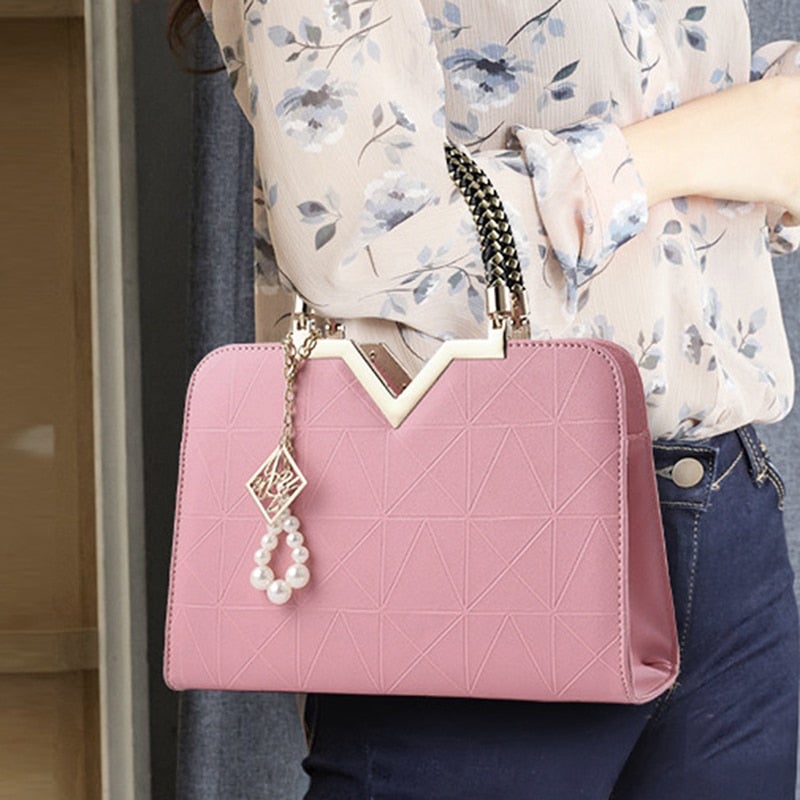 Women Handbags Leather Totes Bag Top-handle Embroidery Crossbody Bag Shoulder Bag Lady Simple Style Hand Bags