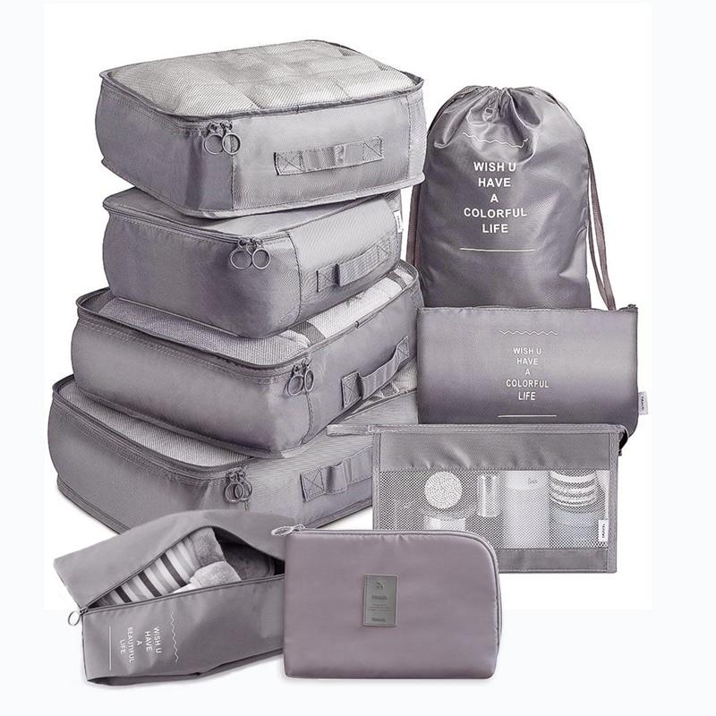 9-piece Suitcase Organize Storage Bag Portable Cosmetic Bag Clothes Underwear Shoes Packing Set High Quality Travel Makeup Bag