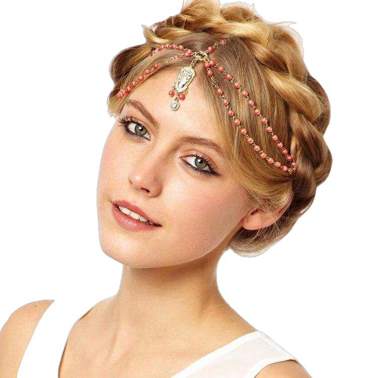 Hair Decoration Band Head Dress Fashion Indian Boho White/Red Beaded Piece - Sheseelady