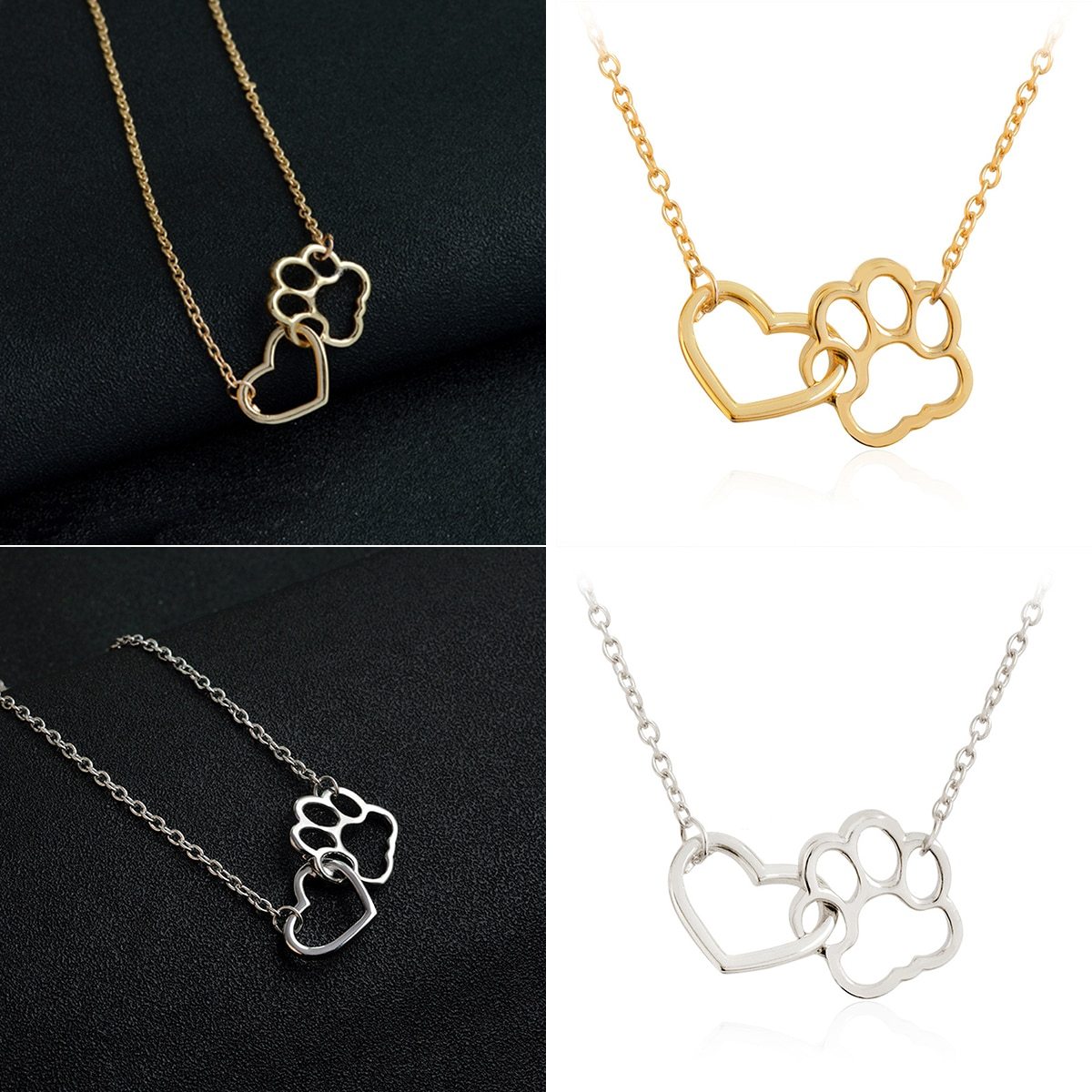 Hollow Pet Paw Footprint Necklaces Shellhard Cute Animal Dog Cat Love Heart Pendant