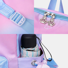 Women Oxford Color Gradient Earphone Hole BowKnot Casual Studeng Bag Backpack