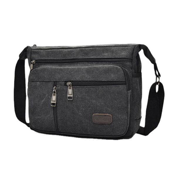 Men Canvas Multi-layers Large Capacity Casual Solid Color Crossbody Bag Shoulder Bag