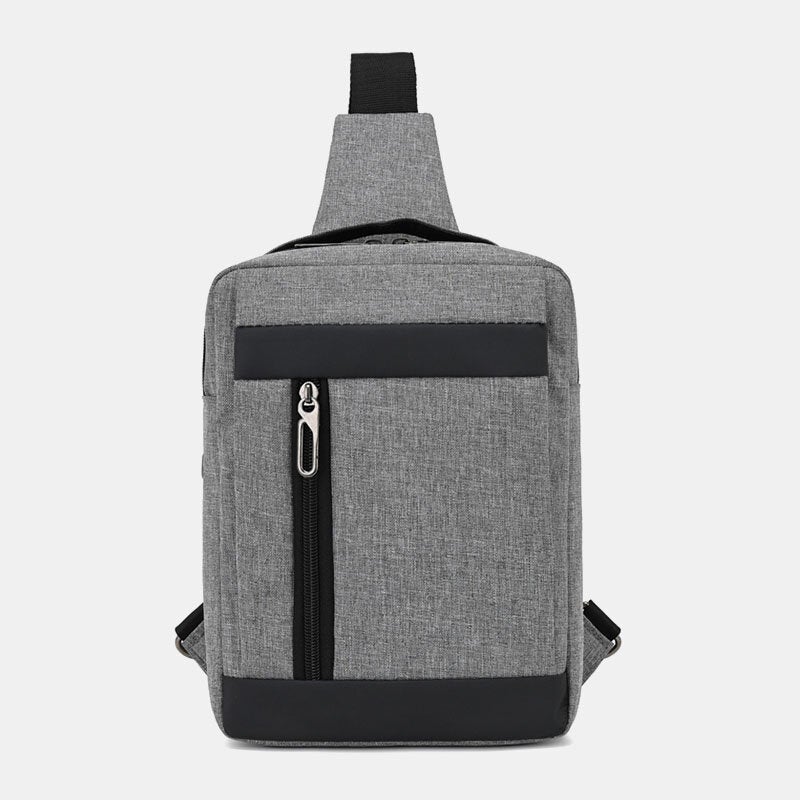 Men Oxford Large Capacity Chest Bag Casual Multifunction Earphone Hole Design Crossbody Bag Shoulder Bag