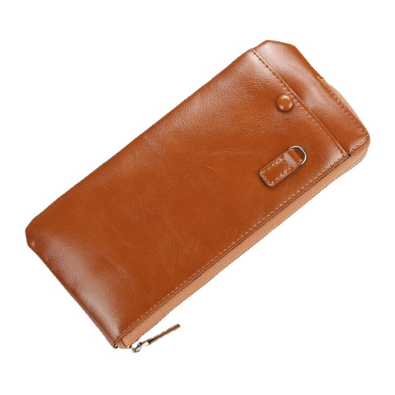 Men Faux Leather Long Phone Bag Zipper Wallet Card Holder Clutches Bag