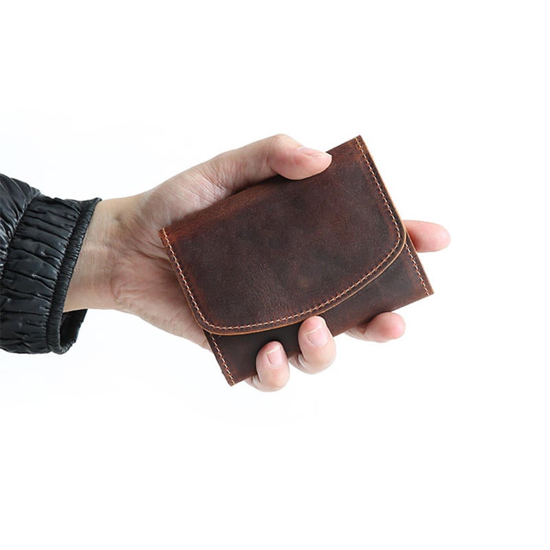 Men Retro Handmade Genuine Leather Multifunctional Short Wallet Card Holder Coin Holder