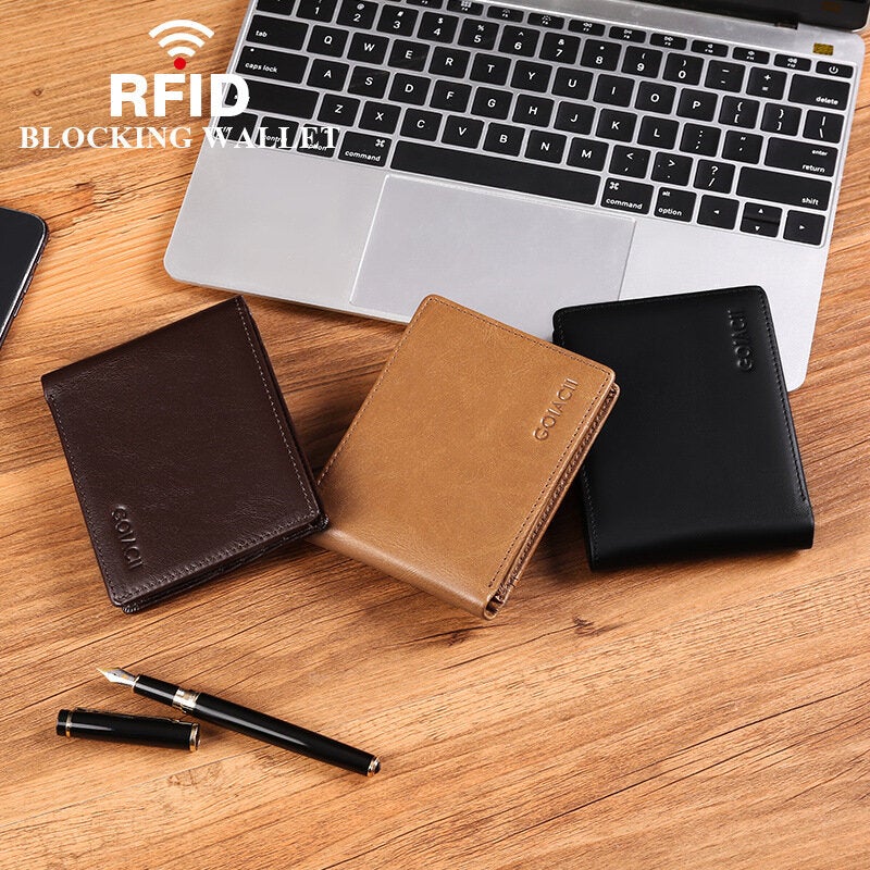 Men Genuine Leather Multi-card Slot Card Holder Bifold RFID Blocking Money Clip Driver's License Wallet