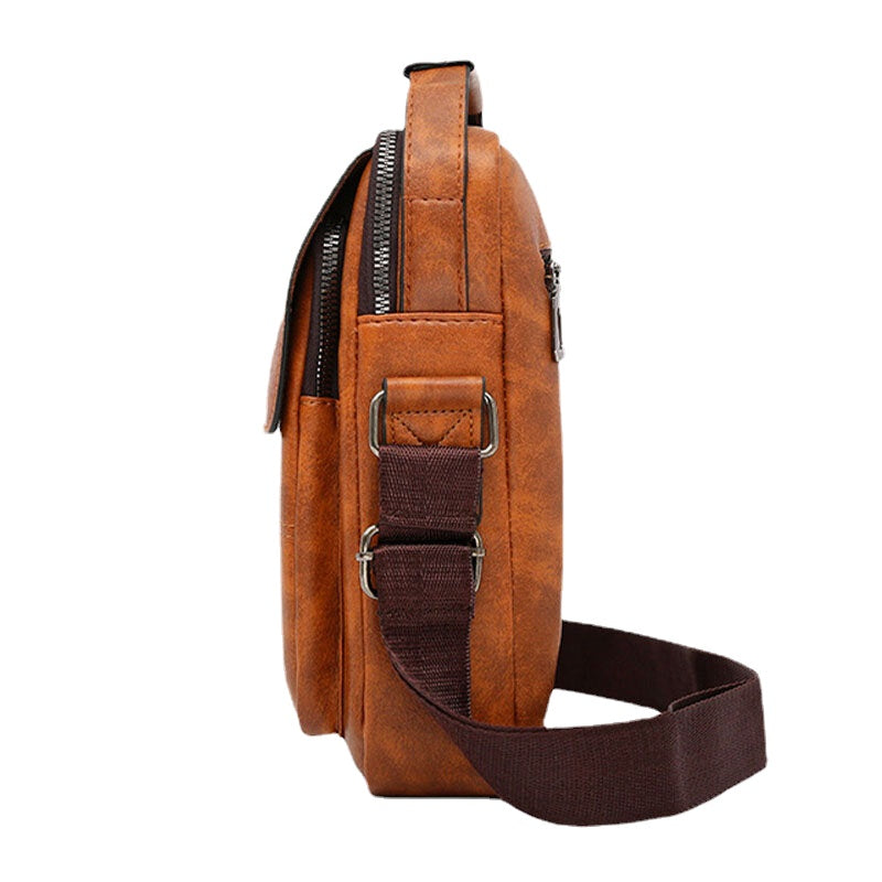 Men's Vintage PU Leather Crossbody Bag - Large Capacity, Zipper Decor, Shoulder Handbag