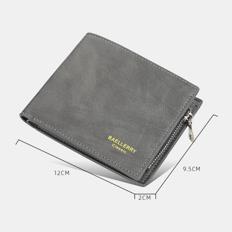 Men PU Leather Multi-card Slot Casual Zipper Money Clip Card Holder Wallet