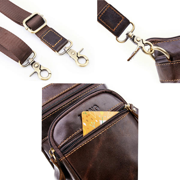 Men Phone Bag Multifunction Oil Wax Genuine Leather Shoulder Crossbody Bag Waist Bag