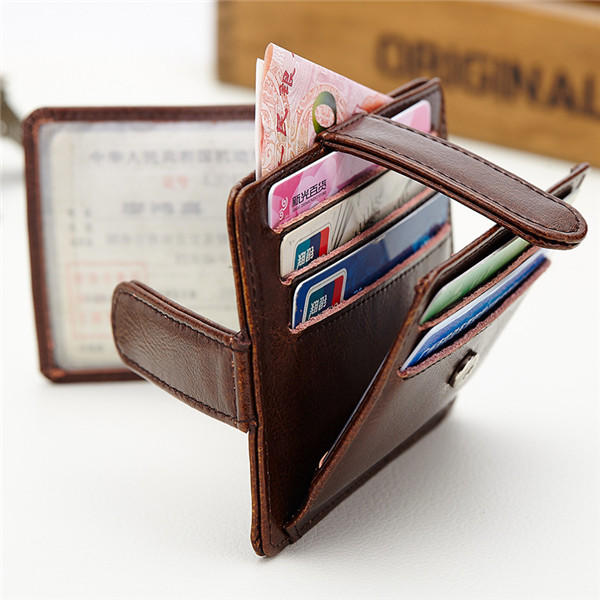 Portable Hasp 11 Card Holder Waxy Slim Short Purse Wallets Coin Bags