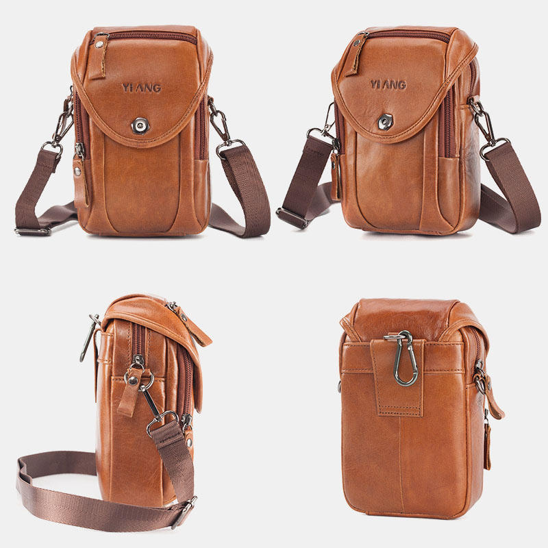 Men Genuine Leather Crossbody Bag Shoulder Bag Phone Bag Waist Belt Bag For Outdoor