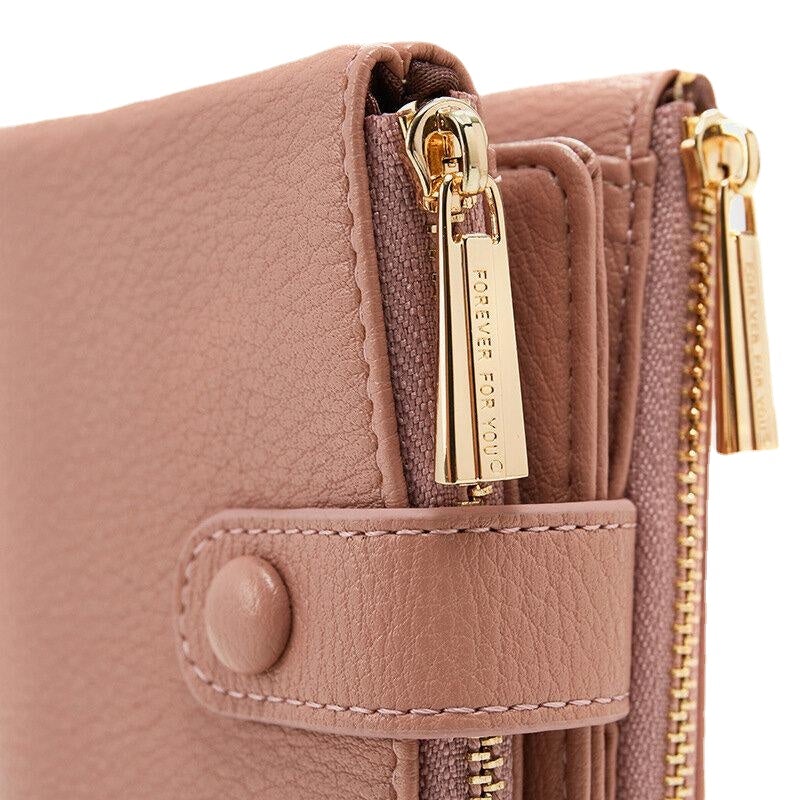 Women PU Leather Multi-slot Hand Carry Short Wallet Clutch Purse