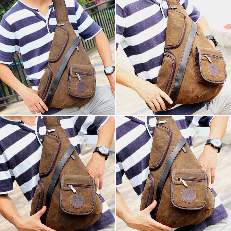 Men Retro Washed Canvas Multi-pocket Waterproof Chest Bag Outdoor Sport Large Capacity Wear-resistant Crossbody Shoulder