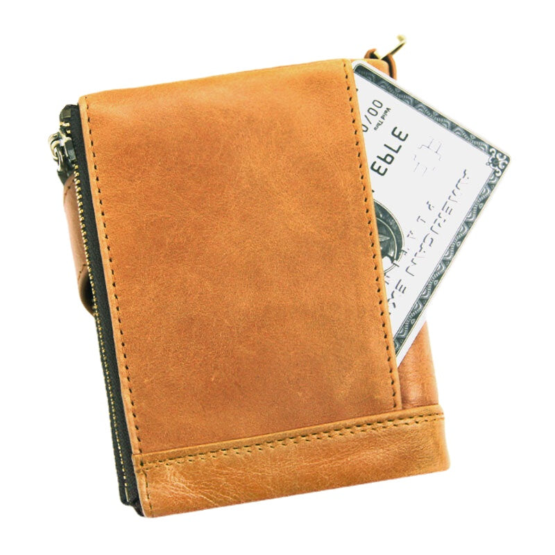 Men Genuine Leather Multi-slot Retro Business Fashion Leather Card Holder Wallet With Chain