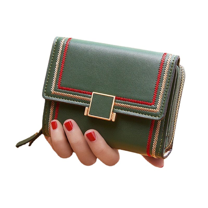 Women PU Leather Multi-card Slot Card Case Short Trifold Money Clip Zipper Coin Purse Wallet