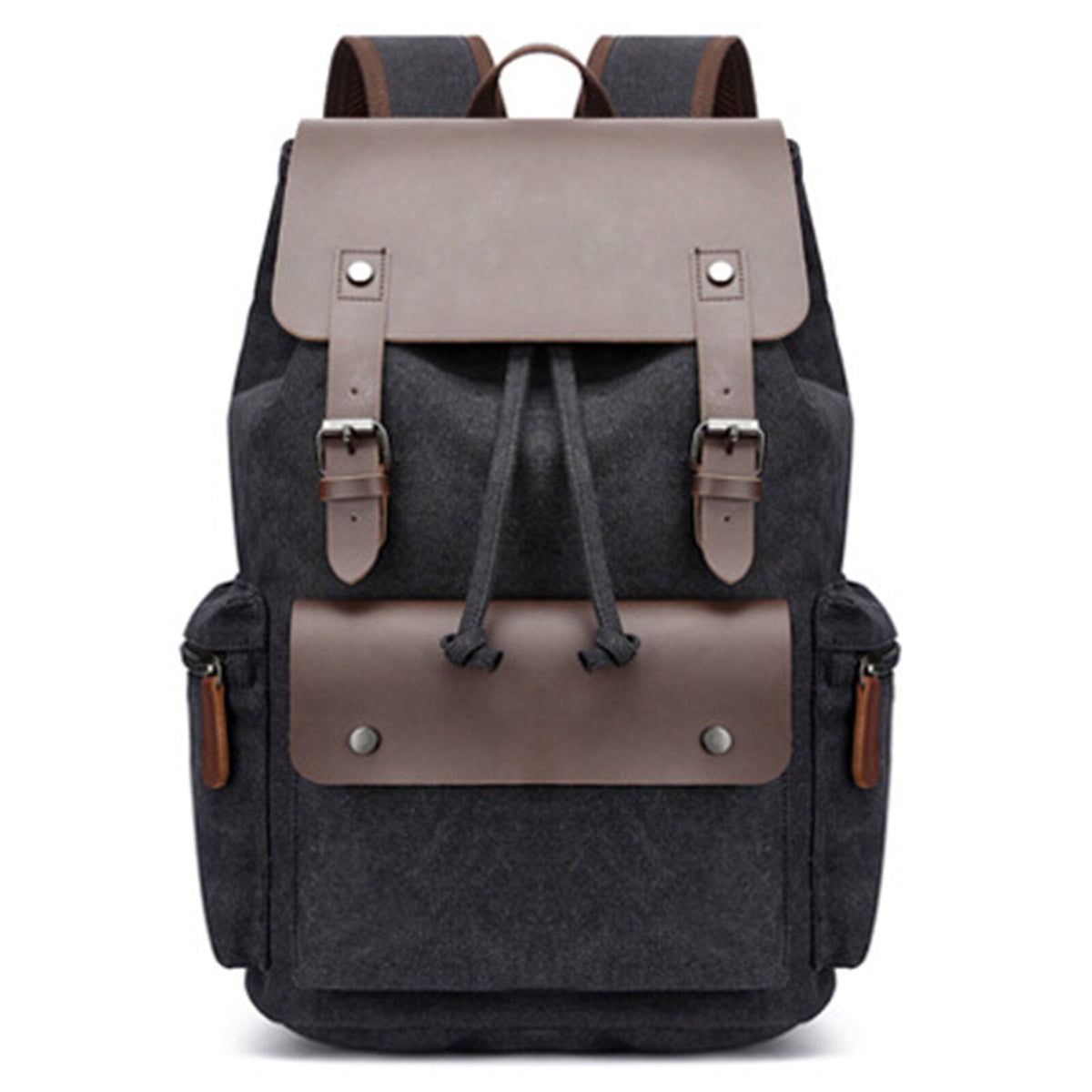 Men Washed Canvas Casual Backpack Large Capacity Drawstring Cover Backpack Laptop Bag